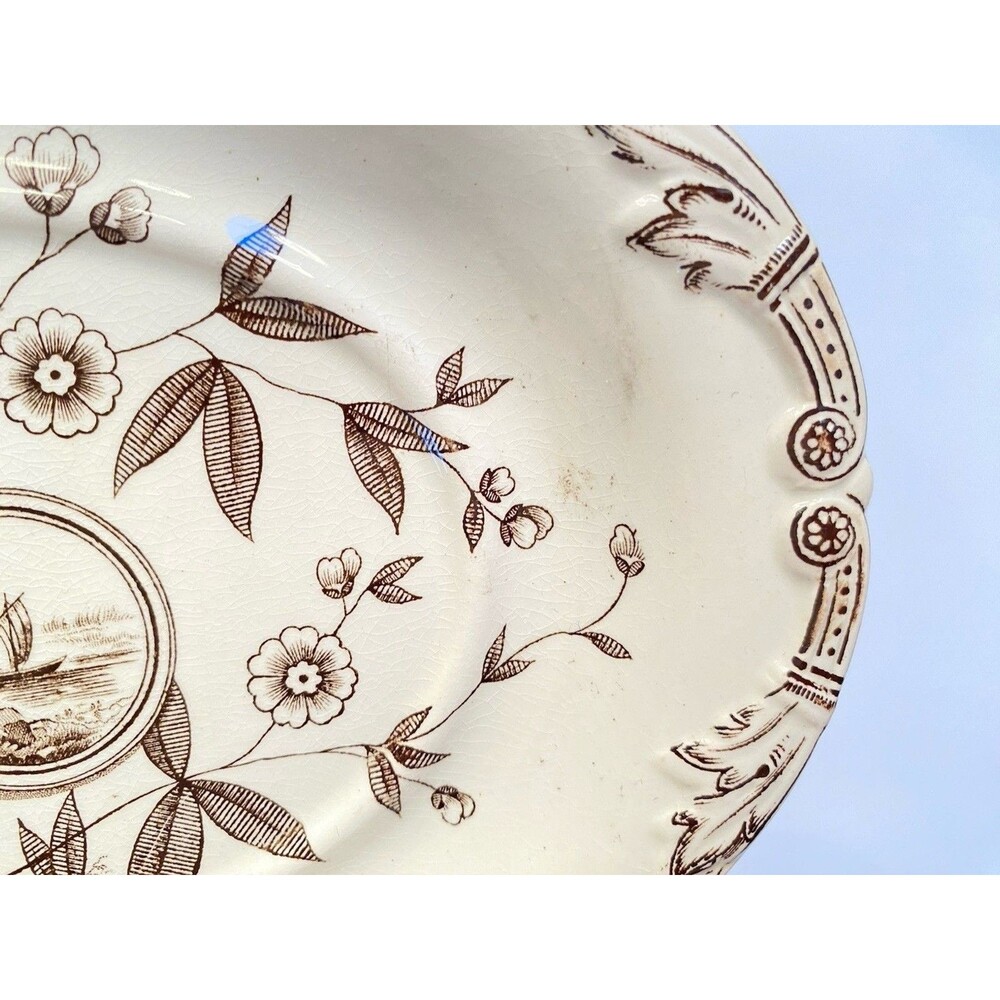 Antique James Beech Perak Brown Transferware Circa 1850 Tunstall Pickle Dish - Picture 2 of 5